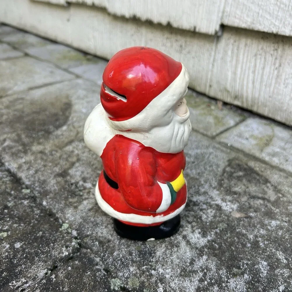 Vtg Ceramic Christmas Santa Coin Bank Gnome Set Retro Holiday Kitschy Christmas